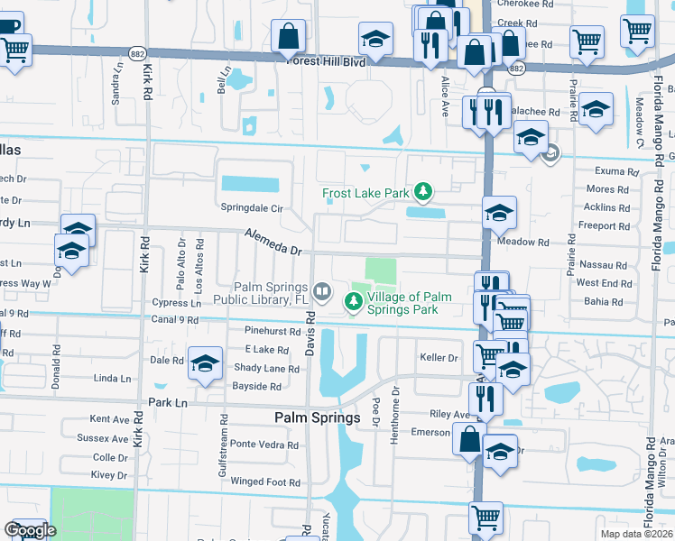 map of restaurants, bars, coffee shops, grocery stores, and more near 230 Cypress Lane in Palm Springs