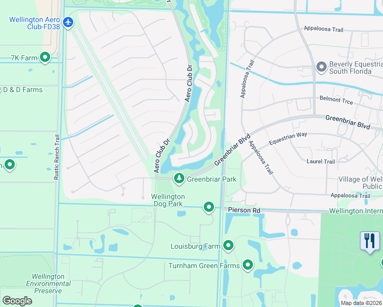 map of restaurants, bars, coffee shops, grocery stores, and more near 2615 Country Golf Drive in Wellington