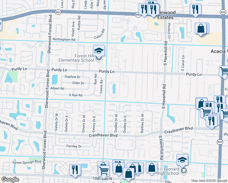 map of restaurants, bars, coffee shops, grocery stores, and more near 2357 Greengate Circle in West Palm Beach