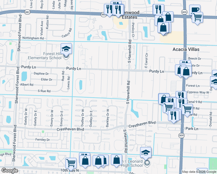 map of restaurants, bars, coffee shops, grocery stores, and more near 2347 Pinecrest Court in West Palm Beach