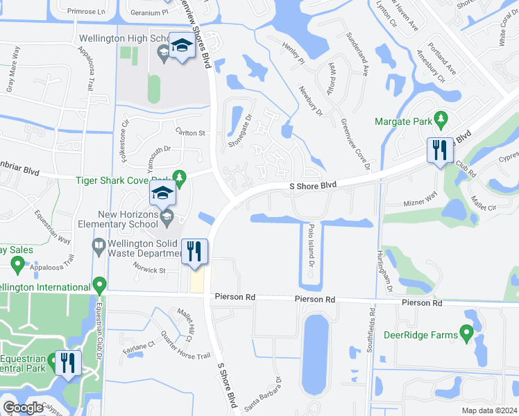 map of restaurants, bars, coffee shops, grocery stores, and more near 13490 Fountain View Boulevard in Wellington
