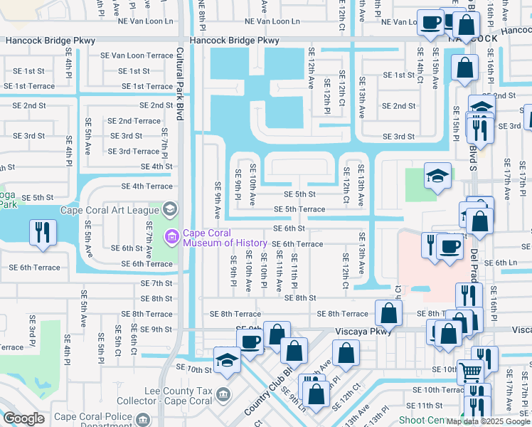 map of restaurants, bars, coffee shops, grocery stores, and more near 1003 Southeast 5th Terrace in Cape Coral