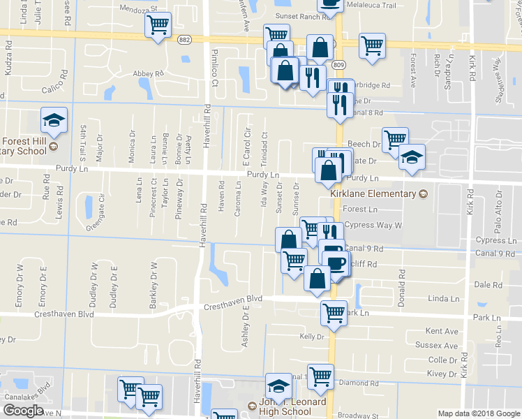 map of restaurants, bars, coffee shops, grocery stores, and more near 2548 Ida Way in West Palm Beach