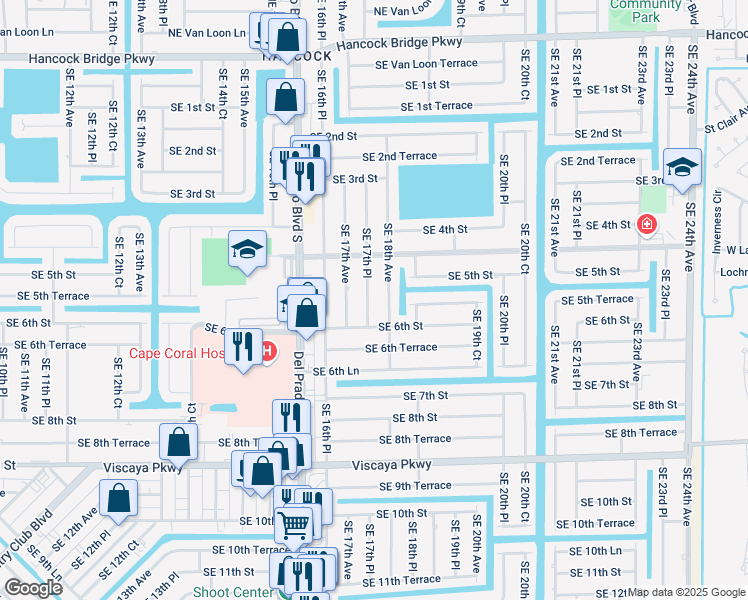 map of restaurants, bars, coffee shops, grocery stores, and more near 506 Southeast 18th Avenue in Cape Coral