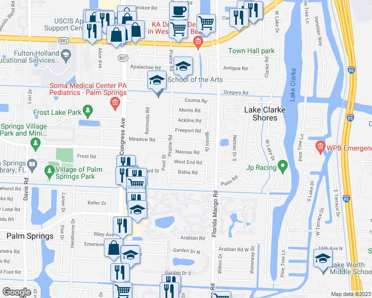 map of restaurants, bars, coffee shops, grocery stores, and more near 2659 Nassau Road in West Palm Beach