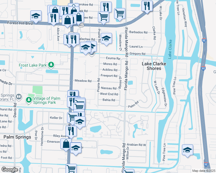 map of restaurants, bars, coffee shops, grocery stores, and more near 2659 Nassau Road in West Palm Beach