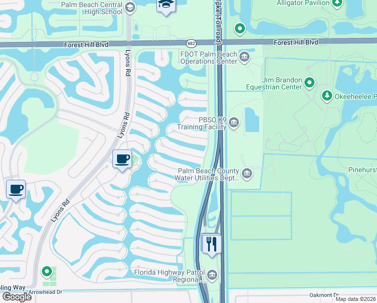 map of restaurants, bars, coffee shops, grocery stores, and more near 8073 Montserrat Place in Wellington