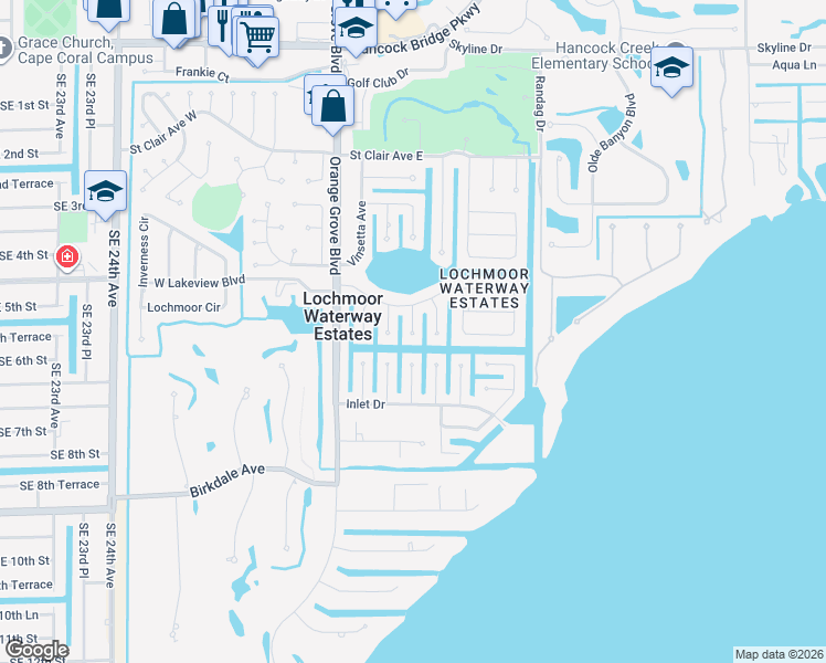 map of restaurants, bars, coffee shops, grocery stores, and more near 4425 North Canal Circle in North Fort Myers