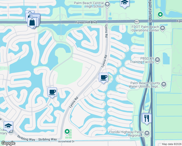 map of restaurants, bars, coffee shops, grocery stores, and more near 9151 Dupont Place in Wellington