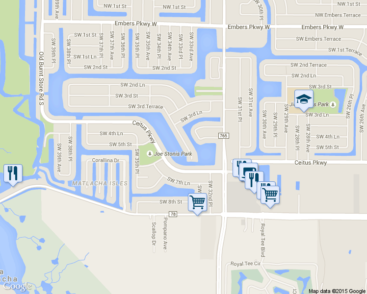 map of restaurants, bars, coffee shops, grocery stores, and more near 414 Southwest 33rd Avenue in Cape Coral