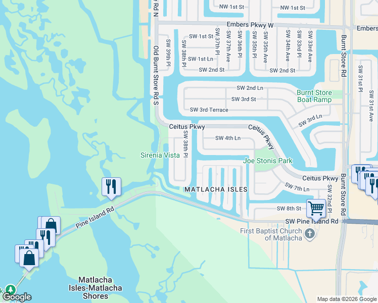map of restaurants, bars, coffee shops, grocery stores, and more near 431 Southwest 38th Place in Cape Coral