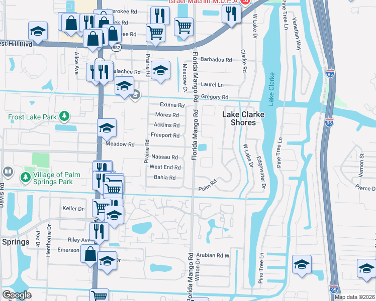 map of restaurants, bars, coffee shops, grocery stores, and more near 2266 Bimini Drive in West Palm Beach