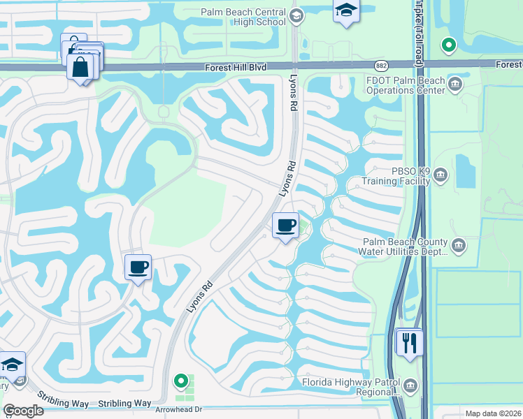 map of restaurants, bars, coffee shops, grocery stores, and more near 9151 Dupont Place in Wellington