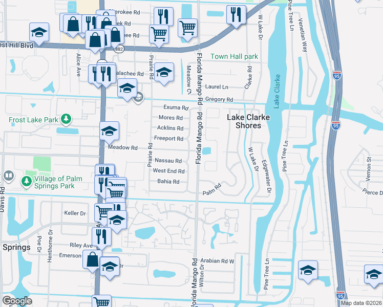 map of restaurants, bars, coffee shops, grocery stores, and more near 2266 Bimini Drive in West Palm Beach