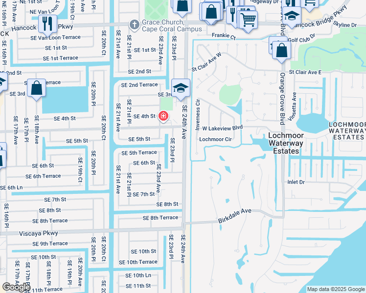 map of restaurants, bars, coffee shops, grocery stores, and more near in Cape Coral