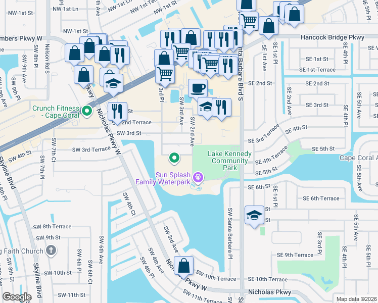 map of restaurants, bars, coffee shops, grocery stores, and more near 325 Southwest 2nd Avenue in Cape Coral