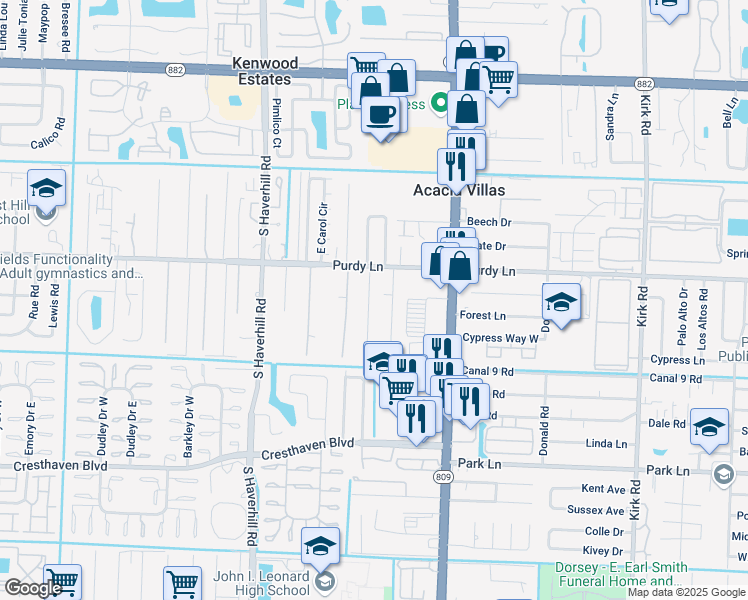 map of restaurants, bars, coffee shops, grocery stores, and more near 2341 Sunset Drive in West Palm Beach
