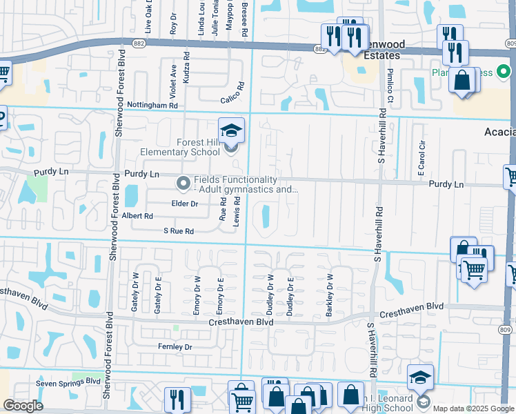 map of restaurants, bars, coffee shops, grocery stores, and more near 2445 Greengate Circle in West Palm Beach