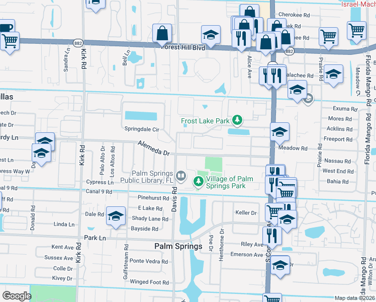 map of restaurants, bars, coffee shops, grocery stores, and more near 252 Alemeda Drive in Palm Springs