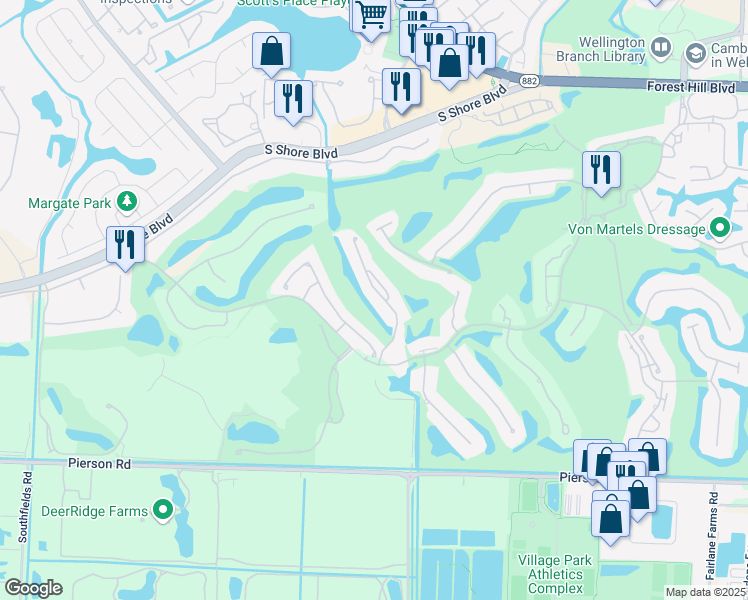 map of restaurants, bars, coffee shops, grocery stores, and more near 2551 Muir Circle in Wellington