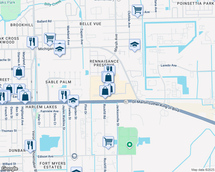 map of restaurants, bars, coffee shops, grocery stores, and more near 4135 Doctor Martin Luther King Junior Boulevard in Fort Myers