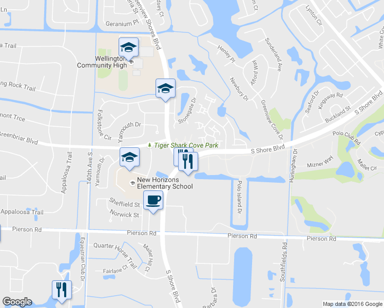 map of restaurants, bars, coffee shops, grocery stores, and more near 13490 Fountain View Boulevard in Wellington