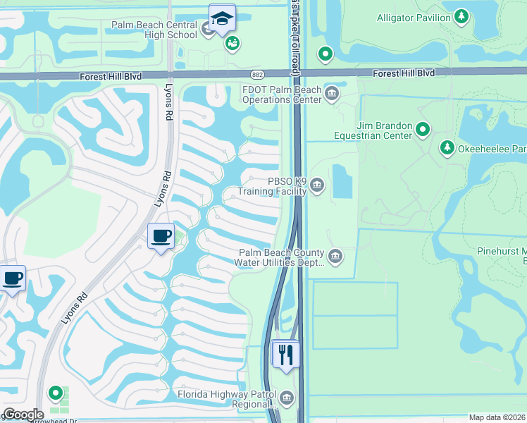 map of restaurants, bars, coffee shops, grocery stores, and more near 8066 Laborie Lane in Wellington