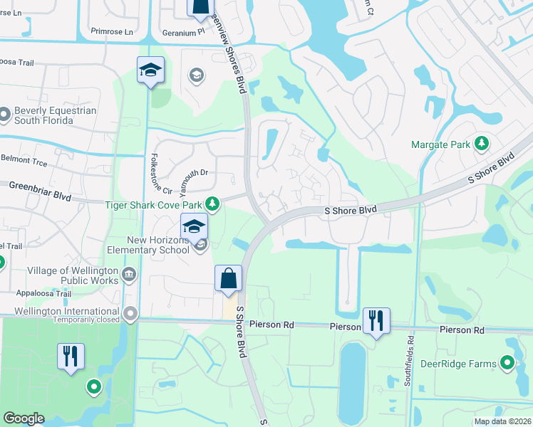 map of restaurants, bars, coffee shops, grocery stores, and more near 13532 Fountain View Boulevard in Wellington
