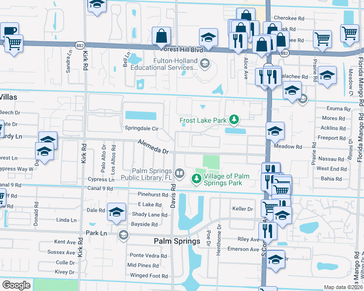 map of restaurants, bars, coffee shops, grocery stores, and more near 252 Alemeda Drive in Palm Springs
