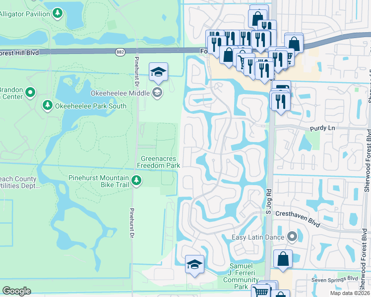 map of restaurants, bars, coffee shops, grocery stores, and more near 412 Trotters Lane in Greenacres