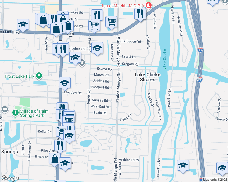 map of restaurants, bars, coffee shops, grocery stores, and more near 2266 Bimini Drive in West Palm Beach