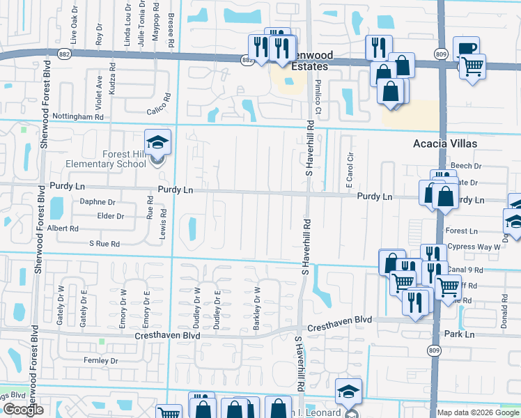 map of restaurants, bars, coffee shops, grocery stores, and more near 2347 Pinecrest Court in West Palm Beach