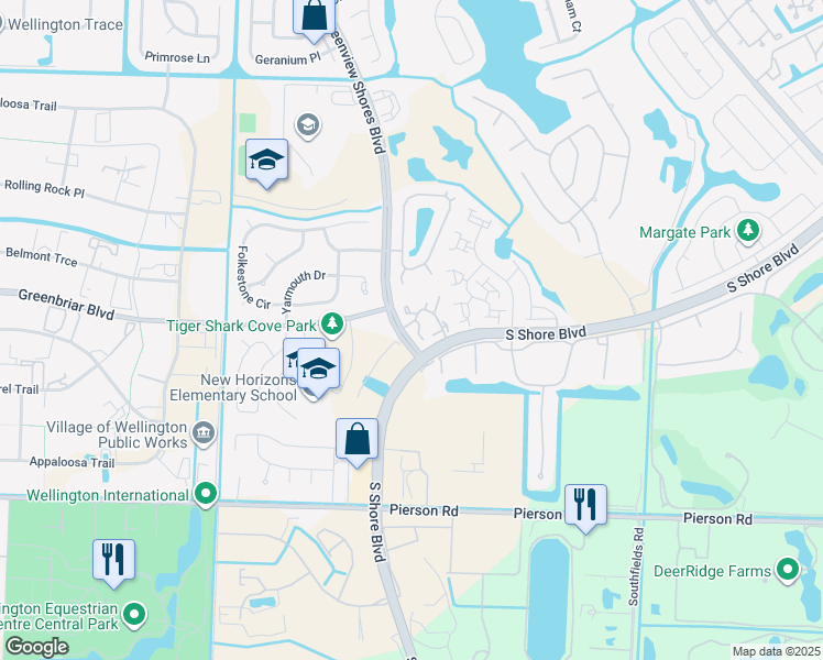 map of restaurants, bars, coffee shops, grocery stores, and more near 13538 Fountain View Boulevard in Wellington