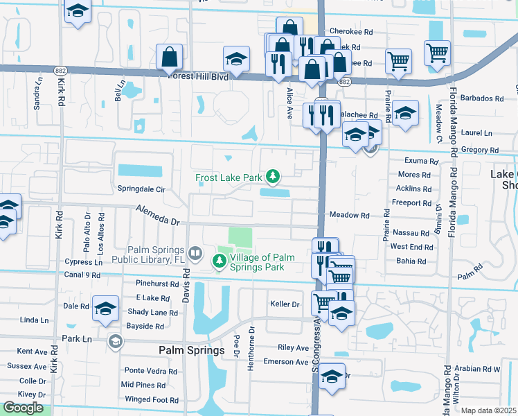 map of restaurants, bars, coffee shops, grocery stores, and more near 24 Bonnie Boulevard in Palm Springs
