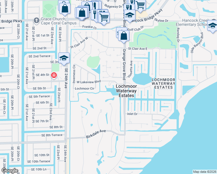 map of restaurants, bars, coffee shops, grocery stores, and more near 2069 West Lakeview Boulevard in North Fort Myers