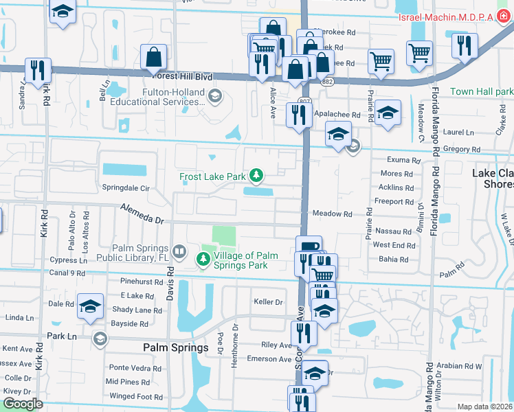 map of restaurants, bars, coffee shops, grocery stores, and more near 3154 Thelma Road in Palm Springs