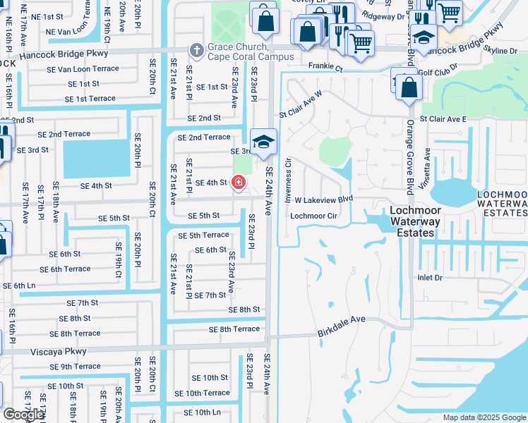 map of restaurants, bars, coffee shops, grocery stores, and more near 413A Southeast 24th Avenue in Cape Coral