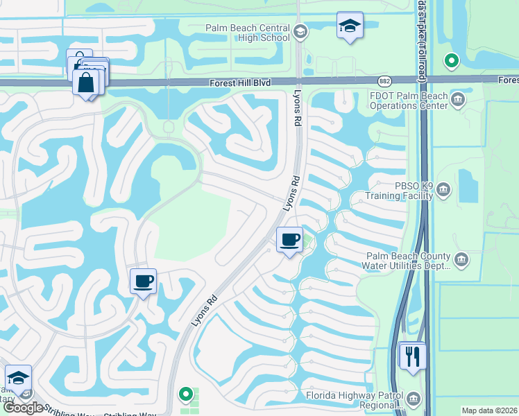 map of restaurants, bars, coffee shops, grocery stores, and more near 9173 Dupont Place in Wellington