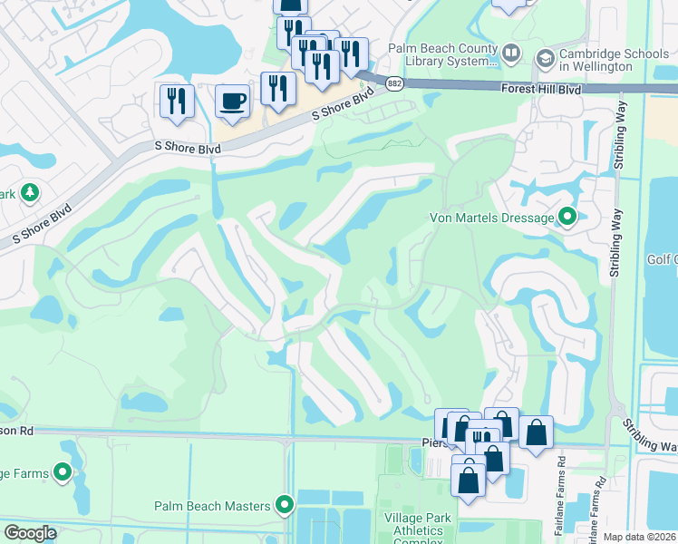 map of restaurants, bars, coffee shops, grocery stores, and more near 2584 Muirfield Court in Wellington