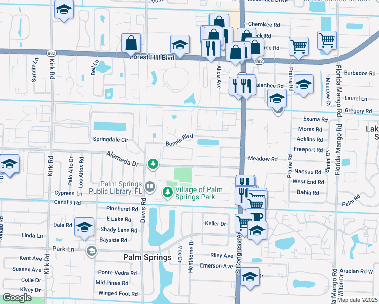 map of restaurants, bars, coffee shops, grocery stores, and more near 24 Bonnie Boulevard in Palm Springs