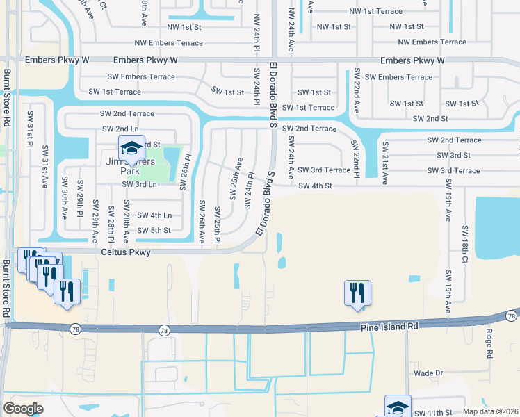 map of restaurants, bars, coffee shops, grocery stores, and more near 312 El Dorado Boulevard South in Cape Coral