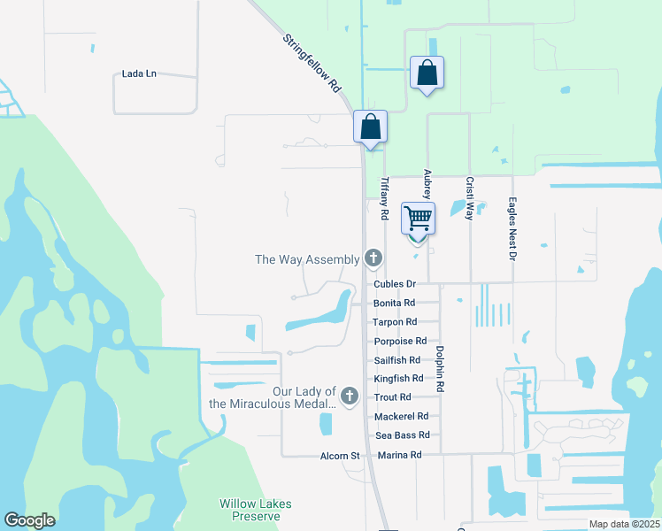 map of restaurants, bars, coffee shops, grocery stores, and more near 12527 Canoe Trail in Bokeelia