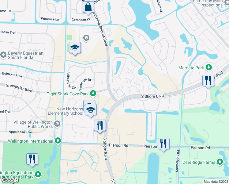 map of restaurants, bars, coffee shops, grocery stores, and more near 13549 Fountain View Boulevard in Wellington