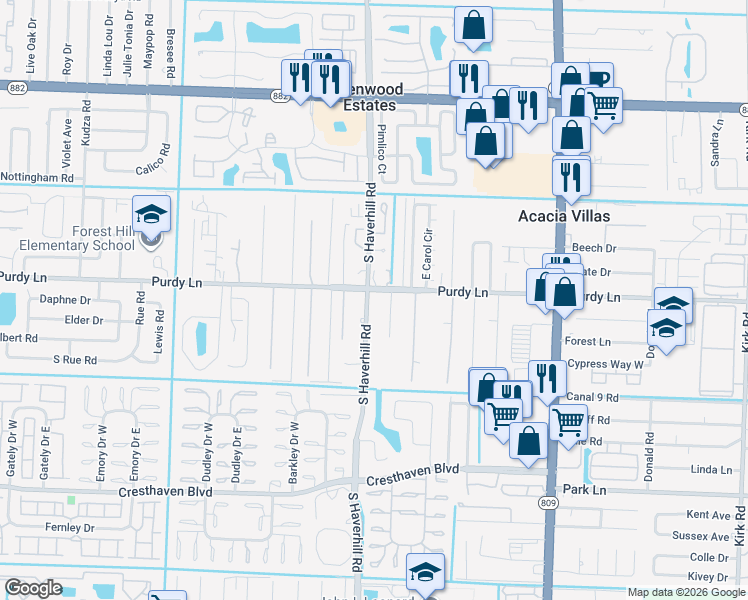 map of restaurants, bars, coffee shops, grocery stores, and more near in Palm Beach County
