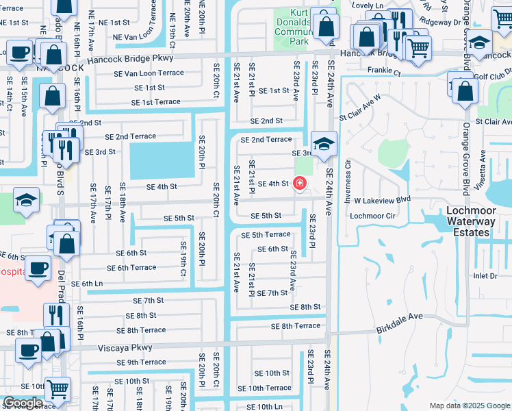 map of restaurants, bars, coffee shops, grocery stores, and more near 2118 Bolado Parkway in Cape Coral