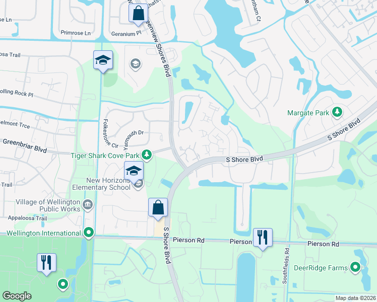 map of restaurants, bars, coffee shops, grocery stores, and more near 13523 Fountain View Boulevard in Wellington