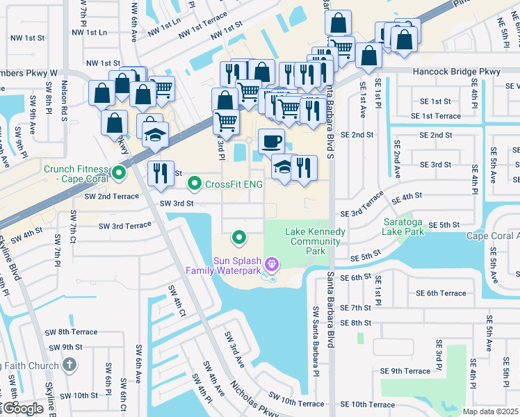 map of restaurants, bars, coffee shops, grocery stores, and more near 248 Southwest 3rd Street in Cape Coral