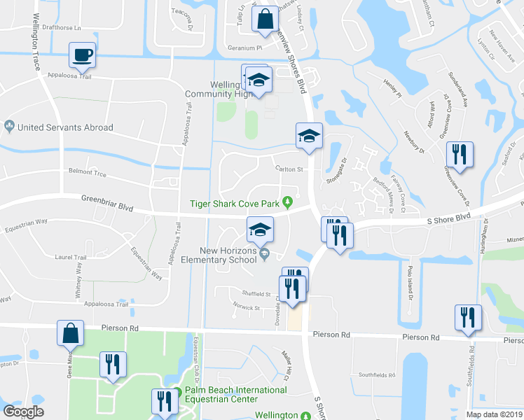map of restaurants, bars, coffee shops, grocery stores, and more near 13940 Folkstone Circle in Wellington