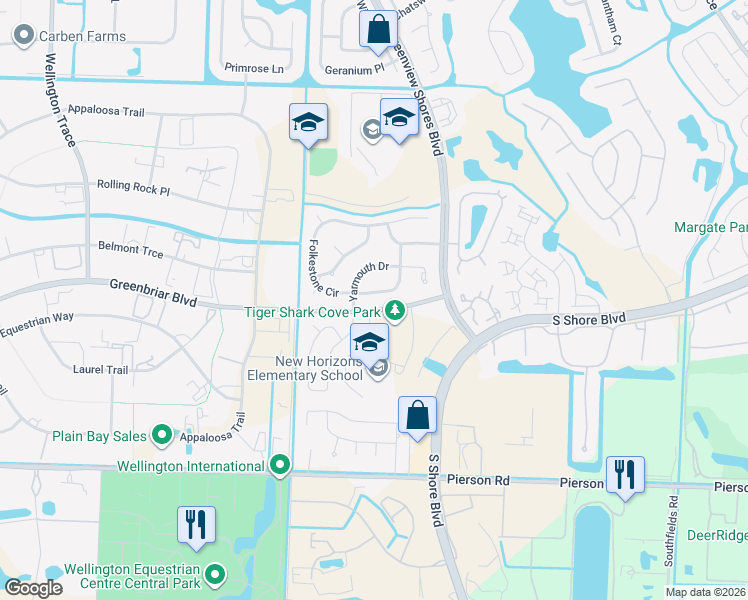 map of restaurants, bars, coffee shops, grocery stores, and more near 13940 Folkestone Circle in Wellington