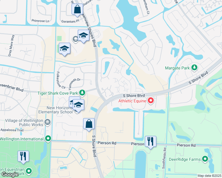 map of restaurants, bars, coffee shops, grocery stores, and more near 13477 Fountain View Boulevard in Wellington